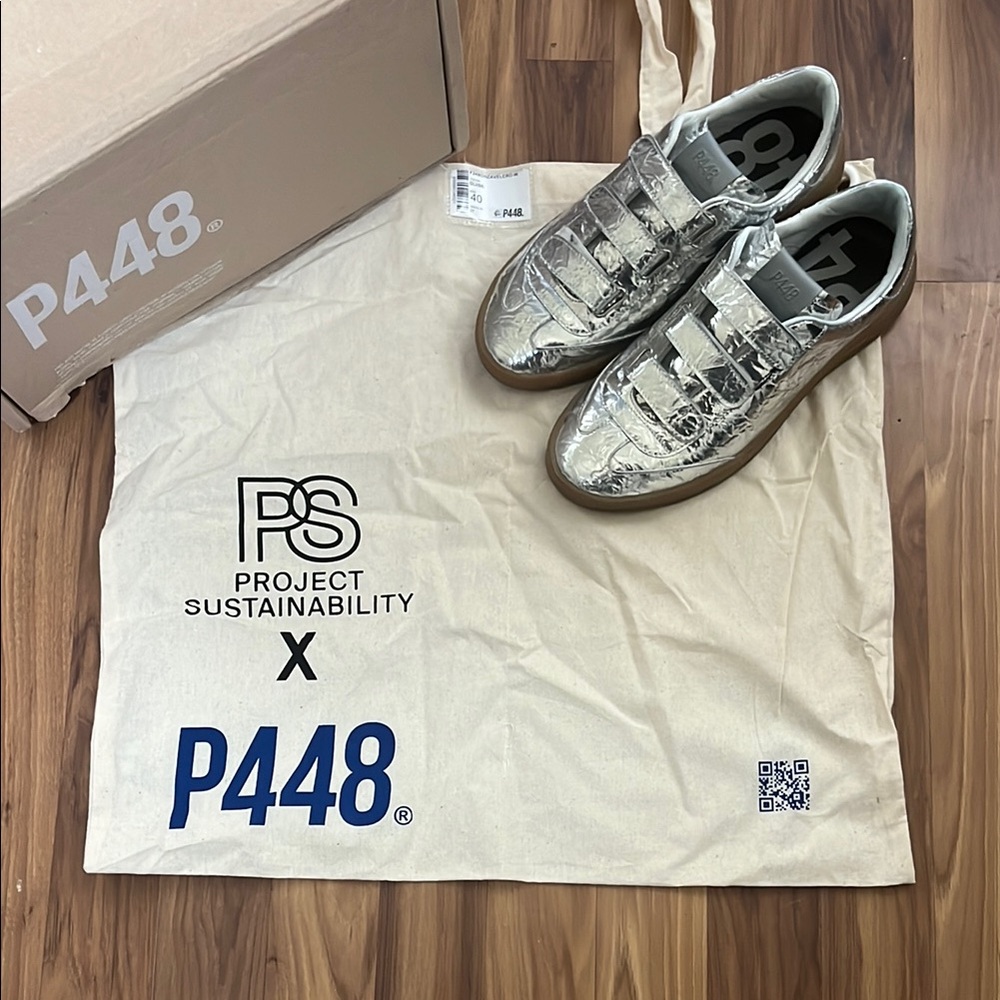 P448 MONZA velcro Silver Sneakers Metallic Shine  size European 40 - US - 9